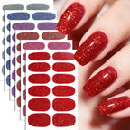 12 PCS/Sheet Waterproof Solid-Color Glitter Nail Stickers — Baby Pink