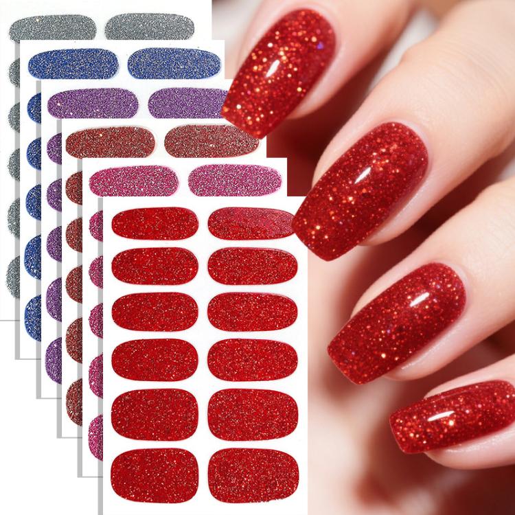 12 PCS/Sheet Waterproof Solid-Color Glitter Nail Stickers — Baby Pink