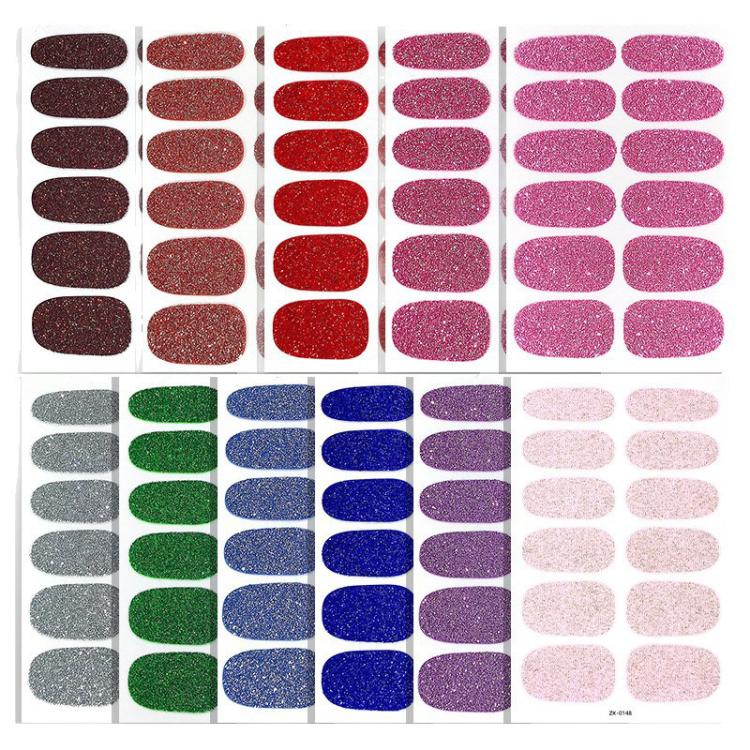 12 PCS/Sheet Waterproof Solid-Color Glitter Nail Stickers — view 14