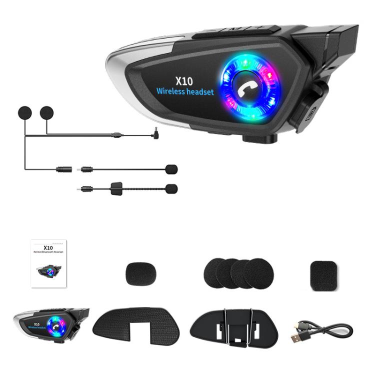 X10 Motorcycle Helmet Waterproof Bluetooth Earphone — Black Hard Mic