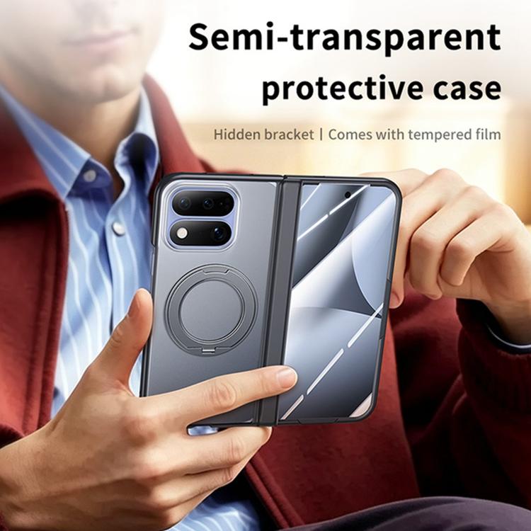 Intergrated Shell And Flim Translucent Frosted Hinge Protective Phone Case with 360 Degree Holder