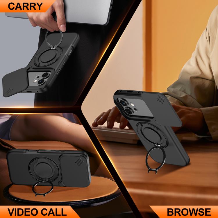 Camera Sliding Shield Magnetic Rotation Holder Phone Case