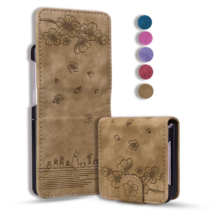 Cartoon Sakura Cat Embossed Leather Phone Case