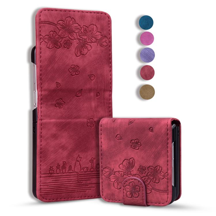 Cartoon Sakura Cat Embossed Leather Phone Case — view 11
