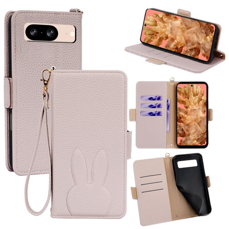 Bunny Ears Side Magnetic Clasp Vegan Leather Phone Case with Wrist Strap