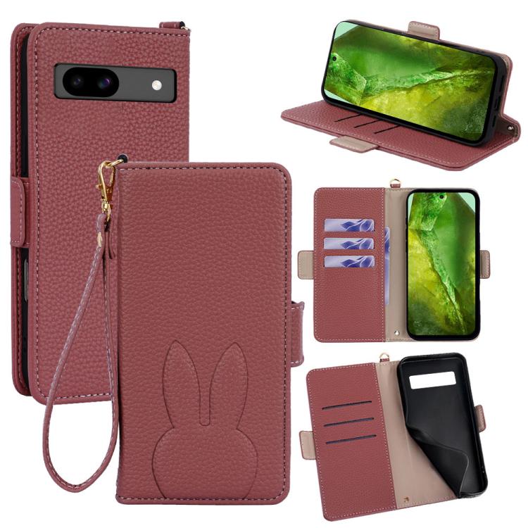 Bunny Ears Side Magnetic Clasp Vegan Leather Phone Case with Wrist Strap