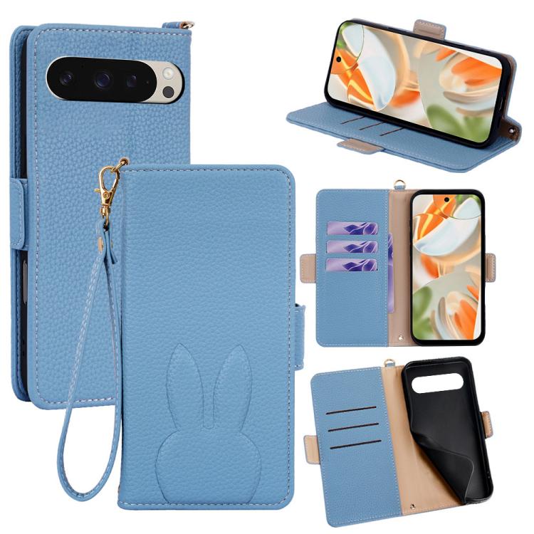 Bunny Ears Side Magnetic Clasp Vegan Leather Phone Case with Wrist Strap