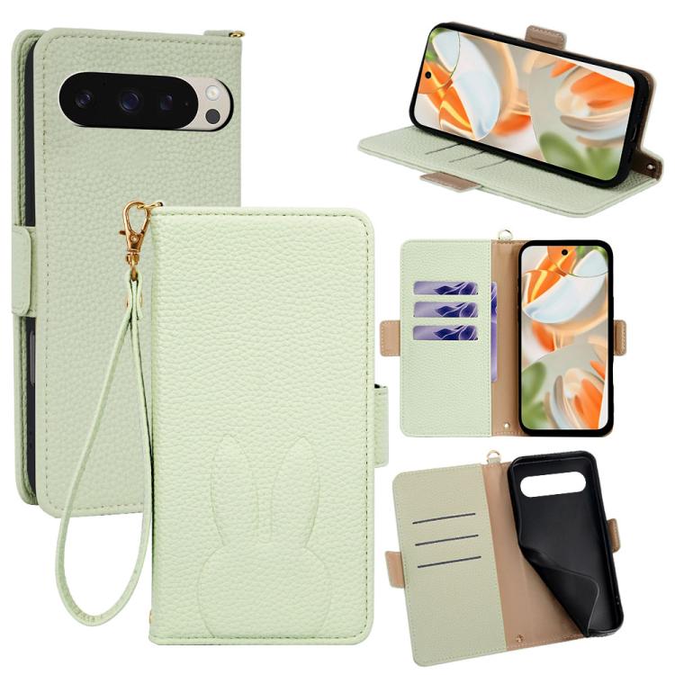 Bunny Ears Side Magnetic Clasp Vegan Leather Phone Case with Wrist Strap