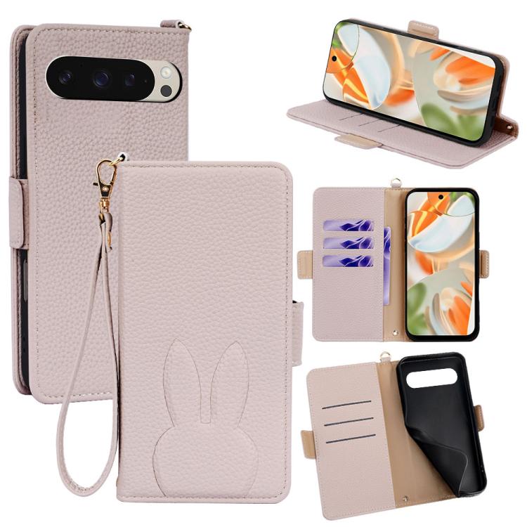 Bunny Ears Side Magnetic Clasp Vegan Leather Phone Case with Wrist Strap