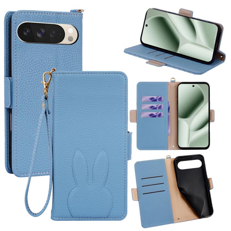 Bunny Ears Side Magnetic Clasp Vegan Leather Phone Case with Wrist Strap