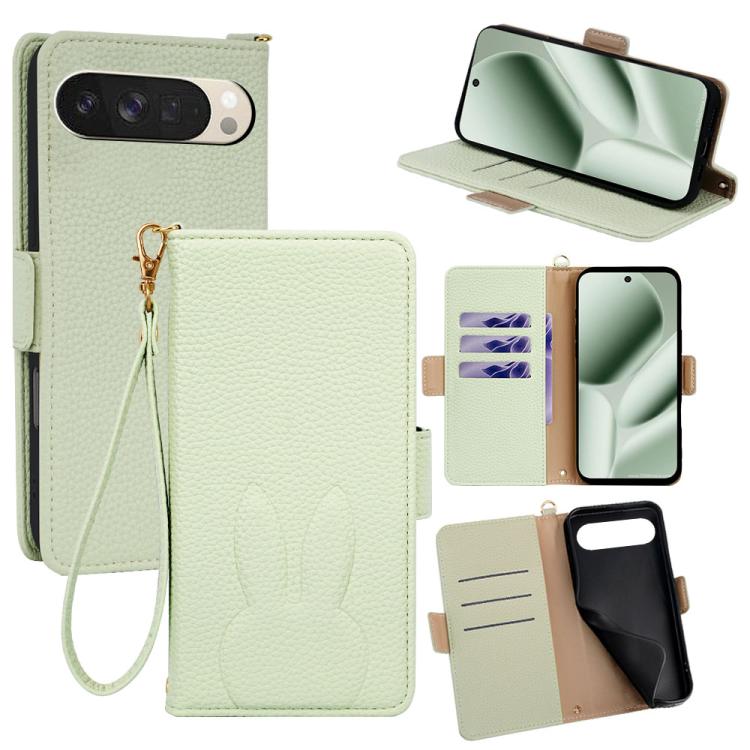 Bunny Ears Side Magnetic Clasp Vegan Leather Phone Case with Wrist Strap