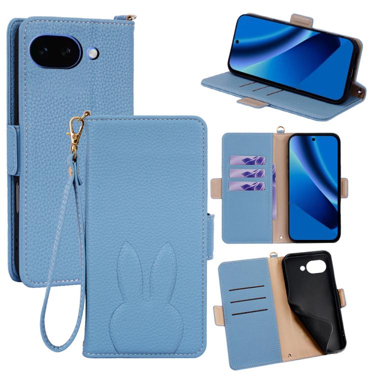 Bunny Ears Side Magnetic Clasp Vegan Leather Phone Case with Wrist Strap