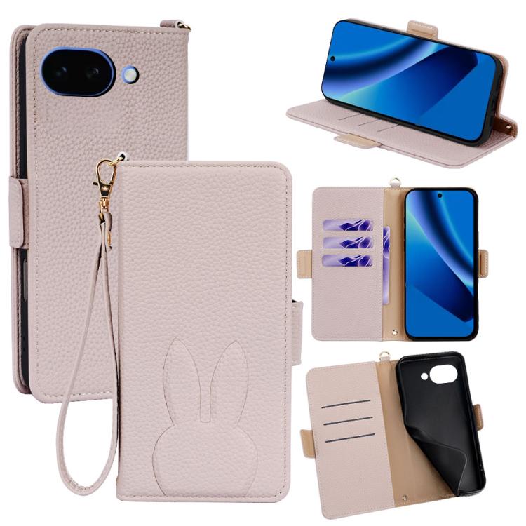Bunny Ears Side Magnetic Clasp Vegan Leather Phone Case with Wrist Strap