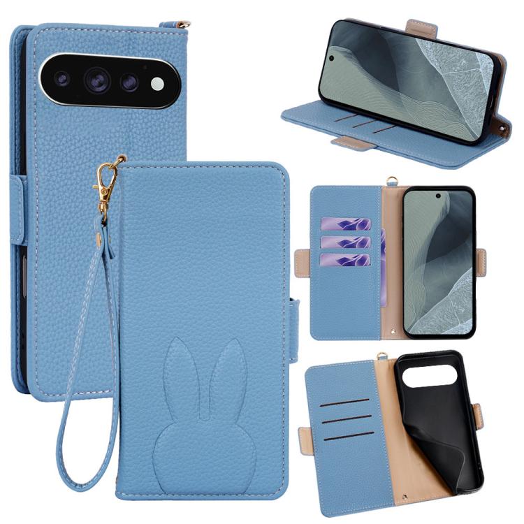 Bunny Ears Side Magnetic Clasp Vegan Leather Phone Case with Wrist Strap