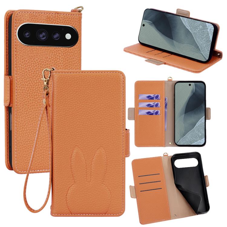 Bunny Ears Side Magnetic Clasp Vegan Leather Phone Case with Wrist Strap