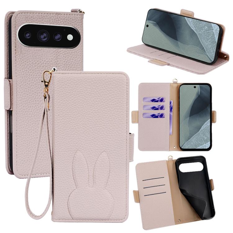 Bunny Ears Side Magnetic Clasp Vegan Leather Phone Case with Wrist Strap