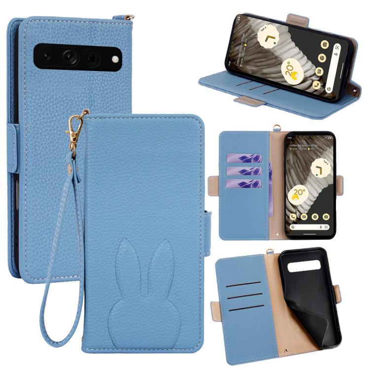 Bunny Ears Side Magnetic Clasp Vegan Leather Phone Case with Wrist Strap
