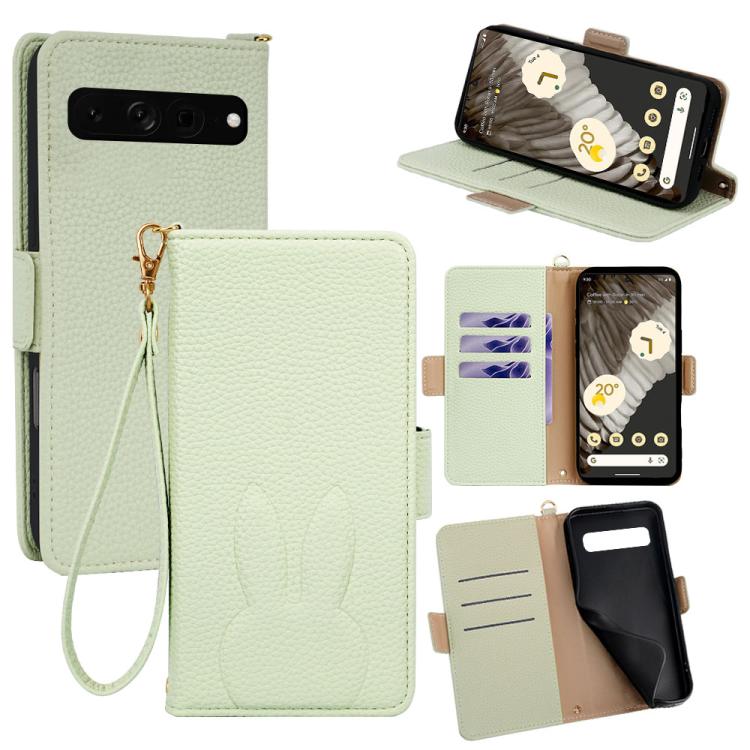 Bunny Ears Side Magnetic Clasp Vegan Leather Phone Case with Wrist Strap