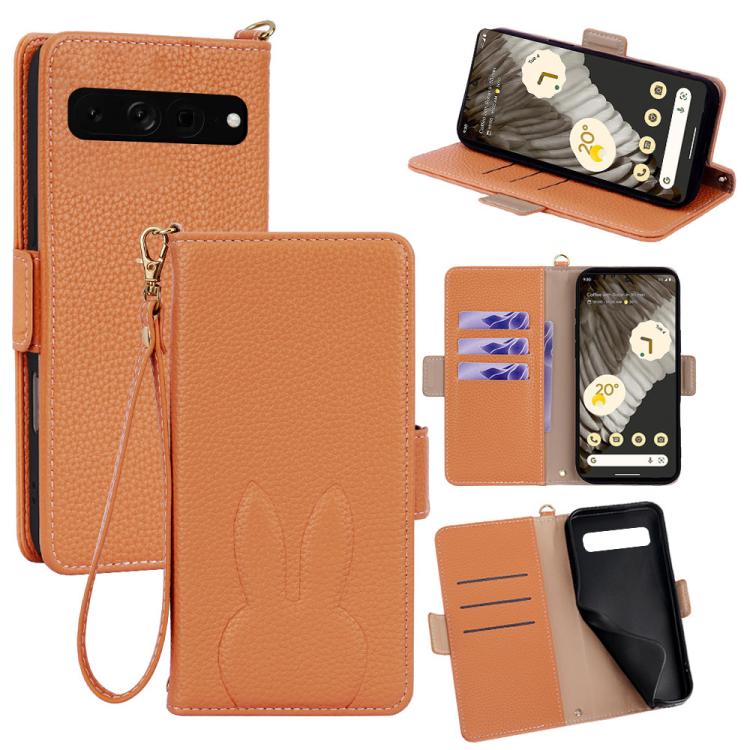 Bunny Ears Side Magnetic Clasp Vegan Leather Phone Case with Wrist Strap