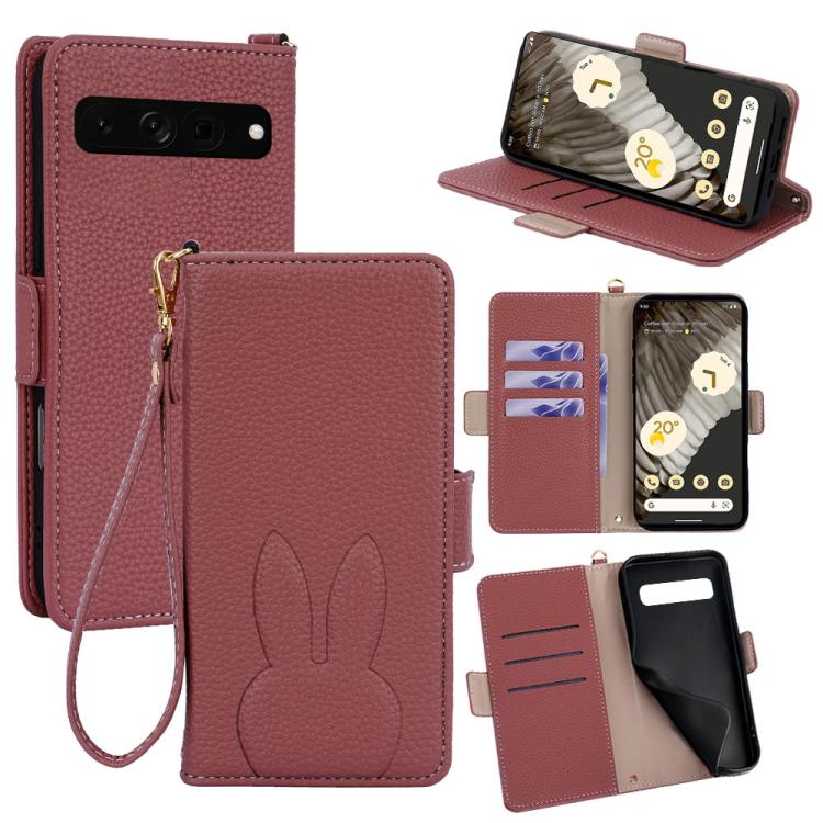 Bunny Ears Side Magnetic Clasp Vegan Leather Phone Case with Wrist Strap