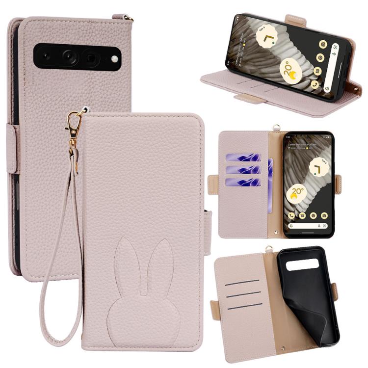 Bunny Ears Side Magnetic Clasp Vegan Leather Phone Case with Wrist Strap