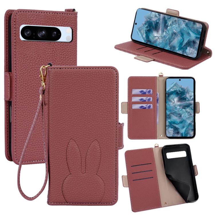 Bunny Ears Side Magnetic Clasp Vegan Leather Phone Case with Wrist Strap