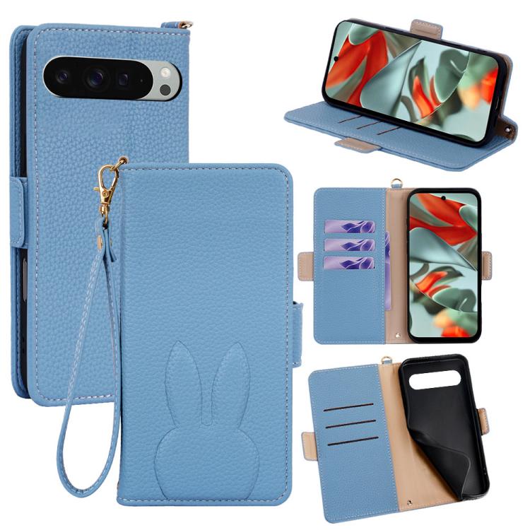 Bunny Ears Side Magnetic Clasp Vegan Leather Phone Case with Wrist Strap