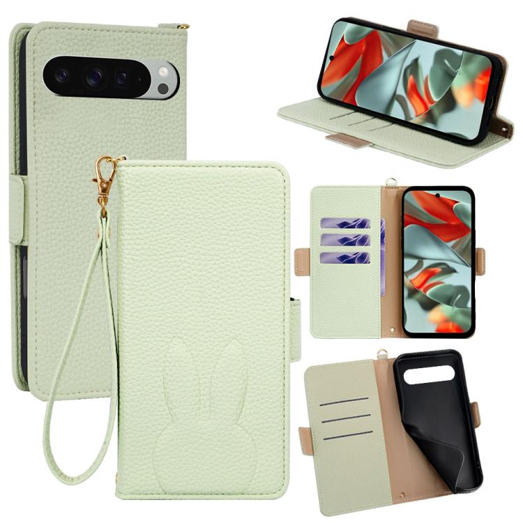 Bunny Ears Side Magnetic Clasp Vegan Leather Phone Case with Wrist Strap