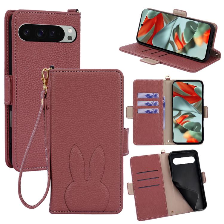 Bunny Ears Side Magnetic Clasp Vegan Leather Phone Case with Wrist Strap