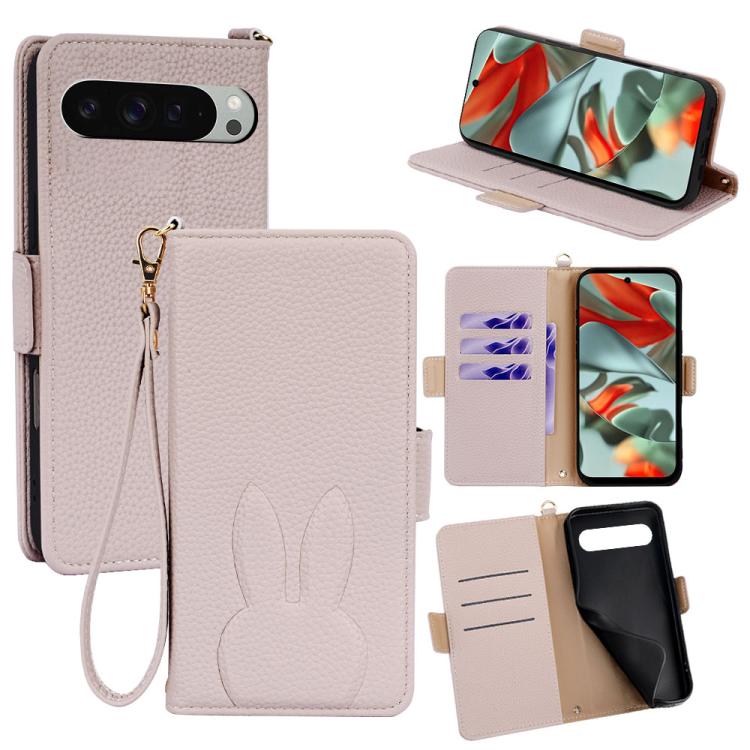 Bunny Ears Side Magnetic Clasp Vegan Leather Phone Case with Wrist Strap