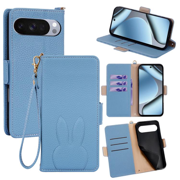 Bunny Ears Side Magnetic Clasp Vegan Leather Phone Case with Wrist Strap
