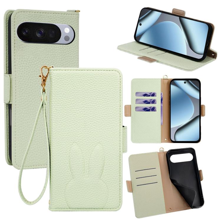 Bunny Ears Side Magnetic Clasp Vegan Leather Phone Case with Wrist Strap