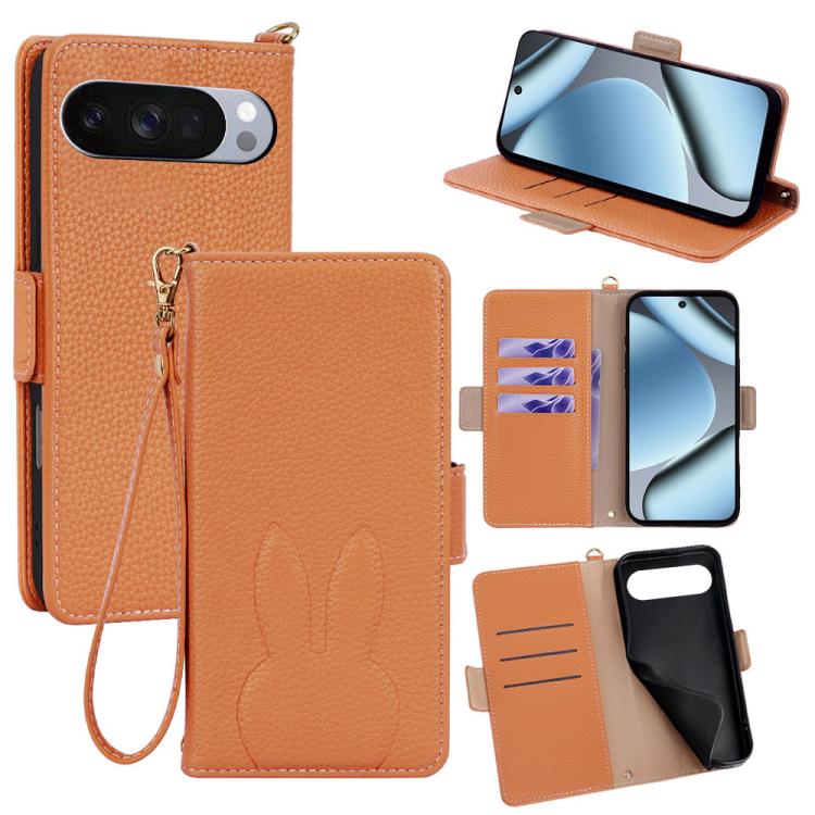 Bunny Ears Side Magnetic Clasp Vegan Leather Phone Case with Wrist Strap