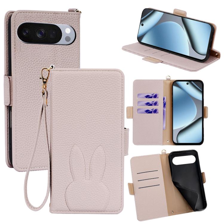 Bunny Ears Side Magnetic Clasp Vegan Leather Phone Case with Wrist Strap