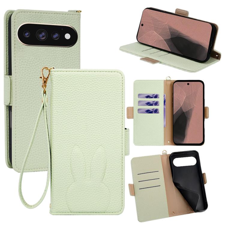Bunny Ears Side Magnetic Clasp Vegan Leather Phone Case with Wrist Strap