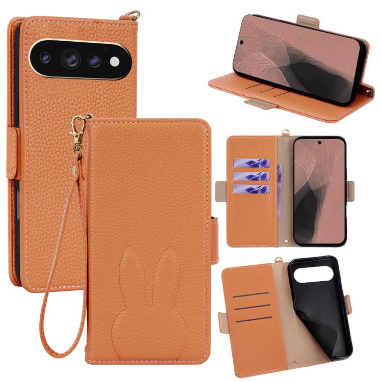 Bunny Ears Side Magnetic Clasp Vegan Leather Phone Case with Wrist Strap