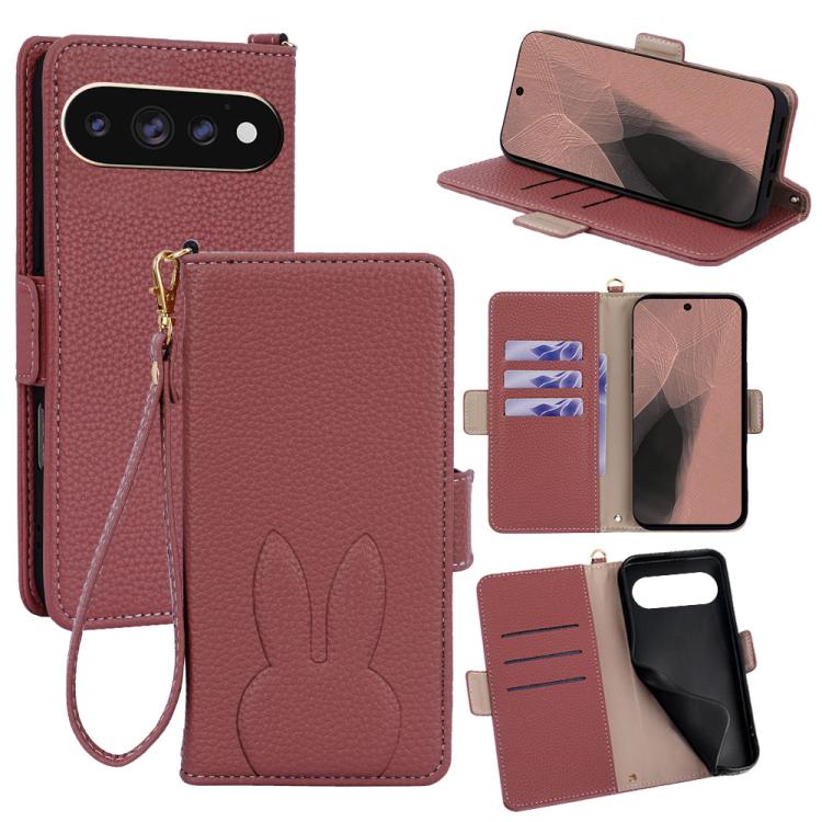 Bunny Ears Side Magnetic Clasp Vegan Leather Phone Case with Wrist Strap