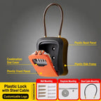 Wall-Mount Key Storage Box Combination Lock with Steel Cable & Plastic Lock Body — Orange