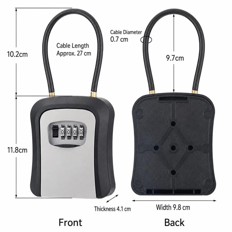 Wall-Mount Key Storage Box Combination Lock with Steel Cable & Plastic Lock Body — view 8
