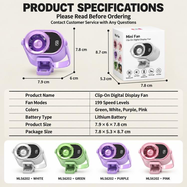 Portable Clip-on Smart Stepless Speed ??Control Digital Display Fan — view 13