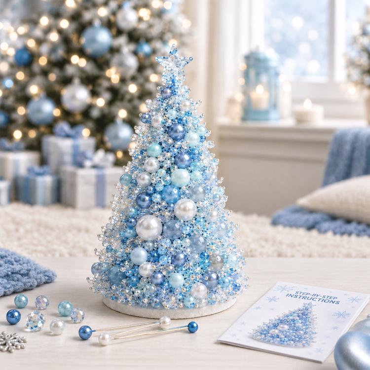 DIY Beaded Holiday Decorations Tree Craft Kit — Christmas Tree C-Blue Purple