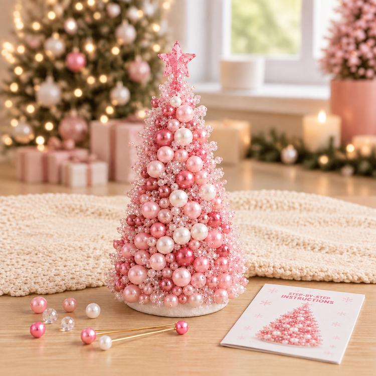 DIY Beaded Holiday Decorations Tree Craft Kit — Christmas Tree E-Red White