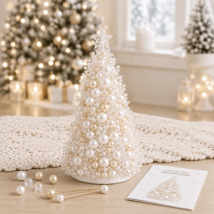 DIY Beaded Holiday Decorations Tree Craft Kit — Christmas Tree G-Yellow White