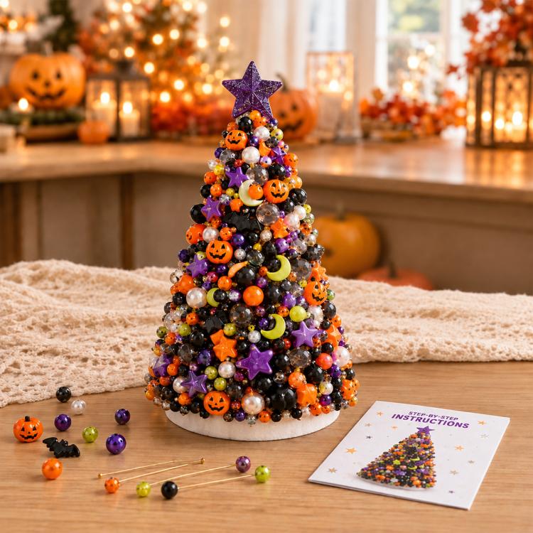 DIY Beaded Holiday Decorations Tree Craft Kit — Christmas Tree I-Orange