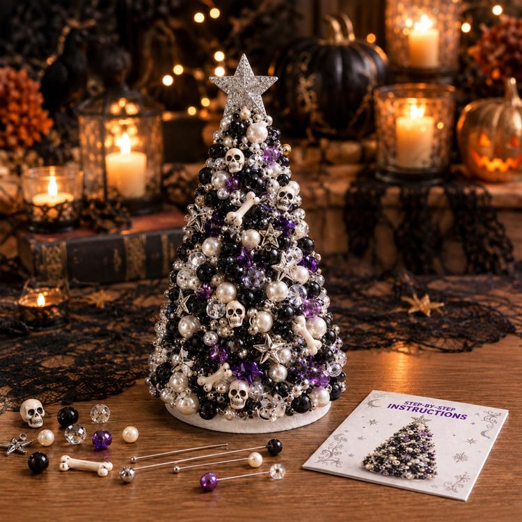 DIY Beaded Holiday Decorations Tree Craft Kit — Halloween Tree D-White Ghost