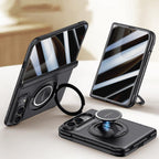 Premium Series Integrated Privacy Film Center Axis Full Coverage Magnetic Phone Case with Wrist Strap & Ring Holder