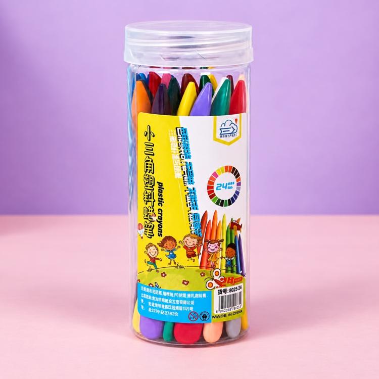 Children Washable Color Crayons Triangular Plastic Crayons — 12 Colors