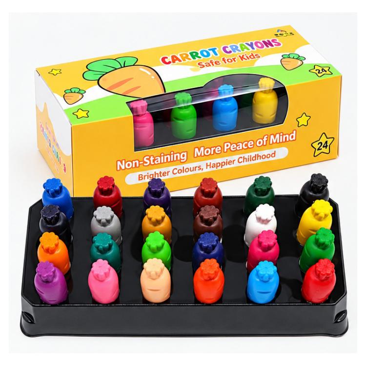 Carrot Plastic Washable Color Crayons Oil Pastels — 24 Colors