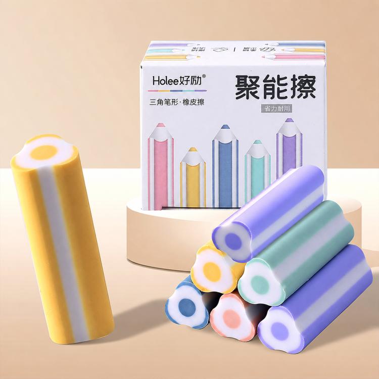 Holee 5 PCS/Box Cute Cartoon Triangle Pen-Shaped Eraser Stationery Supplies