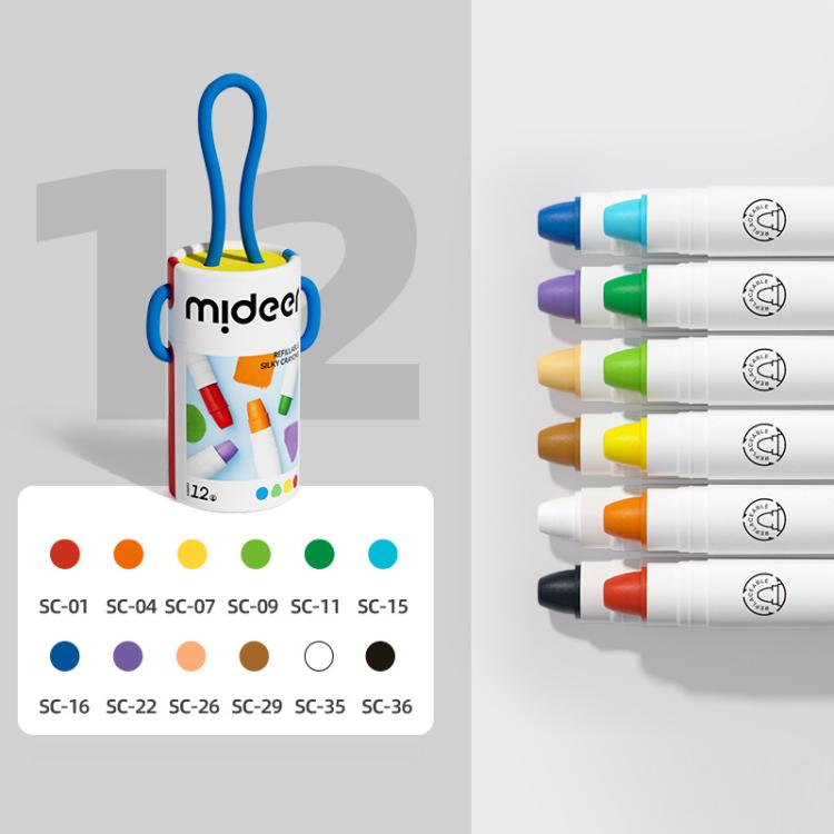 mideer Silky Smooth Replaceable Crayons Children Washable Color Crayons Oil Pastels — 12 Colors / Barrel